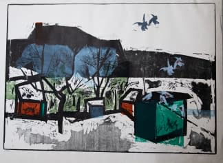 "Winterlandschaft mit Dorf und Vögeln (19/28)" von Jaroslav Chudomel auf art24