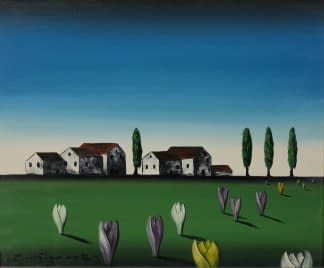 "Dorf mit Pappeln und Krokussen" by Maximilian Hilpert on art24