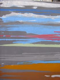 "Landschaft abstrakt - rot, blau, gelb" von Ebba Sakel auf art24