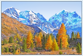 "Engadin, Val Roseg: Piz Bernina und Piz Roseg" de Joe Amberg sur art24