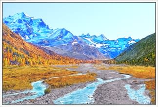 "Engadin: Val Roseg mit Piz Roseg und Piz Glüschaint" von Joe Amberg auf art24