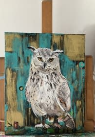 "Originalgemälde von Annette Matzelle (AM) mit dem Titel:“little owl“" von Annette Irma Matzelle (AM) auf art24