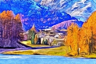 "Engadin: Silvaplana mit Piz da la Margna" von Joe Amberg auf art24