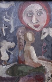 "Piros selyemkendős hölgy/ Frau im roten Seidentuch" de Katalin Szabadi sur art24