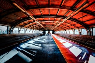 "Vue du coeur d'une passerelle autoroutière à Genève en été" von Sylvain Blanchoud auf art24