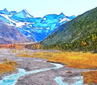"Engadin: Val Roseg mit Piz Roseg und Piz Glüschaint" von Joe Amberg auf art24