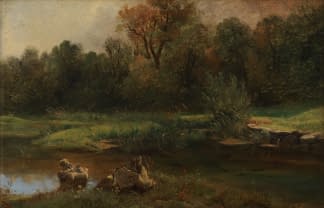 "Landschaft mit einem Teich im Vordergrund" von Alexandre Calame auf art24