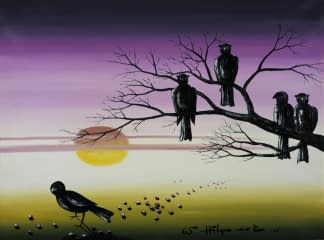 "Fünf Vögel in Landschaft" by Maximilian Hilpert on art24