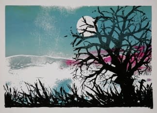"Bäume in der Landschaft in Blau und Pink" von Hans Binz auf art24