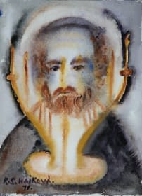 "Rabín se svícnem (dt. Rabbiner mit Kerzenhalter)" von Kamila Sára Hájková auf art24