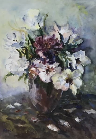 Image 1 of the artwork "Virágcsokor (Bazsarózsa)/ Blumenstrauß (Pfingstrose)" by Tibor Gáspárdy on art24